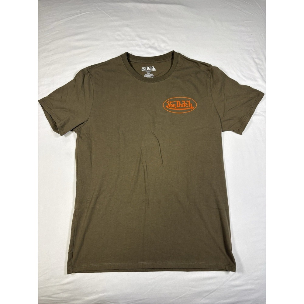 Von Dutch Oval Logo Graphic T Shirt Mens Medium M Brown Orange Double Sided Y2K